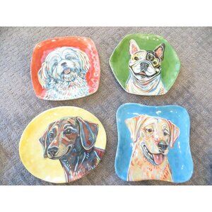 Set of 4 New Pier 1 Puppy Dogs Salad/Dessert Plates